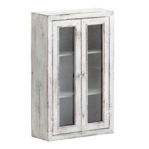 Væg skab 2 glaslåger 2 hylder 73x46x19cm antik look gråhvid - Se hvide møbler og spejle